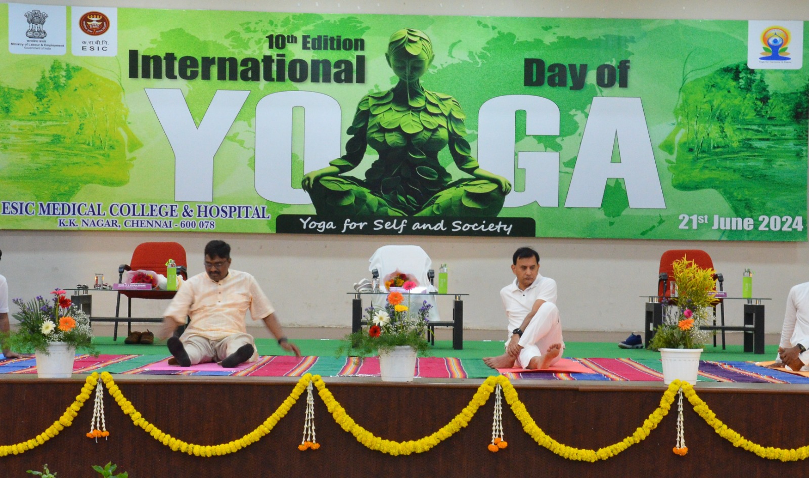 Sh. Kamal Kishore Soan, Director General, ESIC led a yoga session held at ESIC Medical College  Hospital, KK Nagar, Chennai